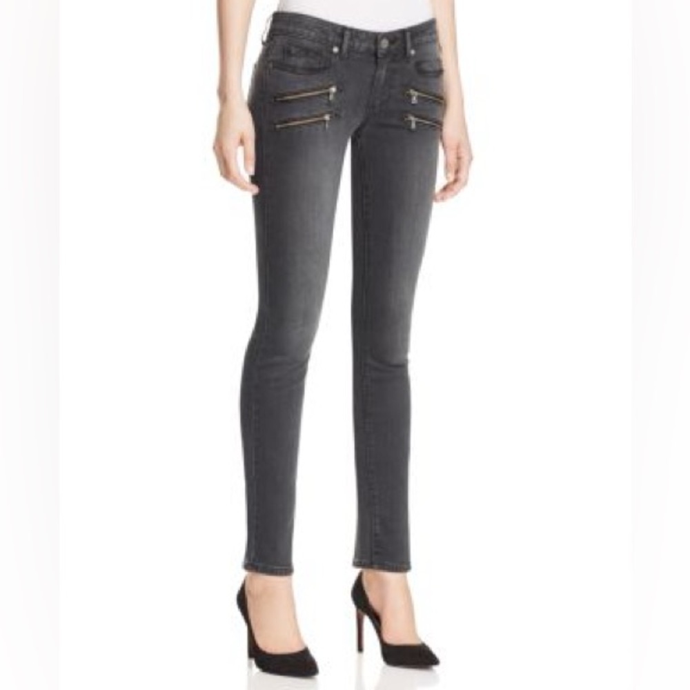 Paige Edgemont High Rise Skinny Jeans with Gunmetal Double Zippers - Smoke Grey